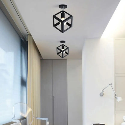 Lámpara colgante industrial negra DecorBites™ para techo de pasillo - Semiempotrada, forma esférica/ovalada, con estructura de hierro, 1 luz