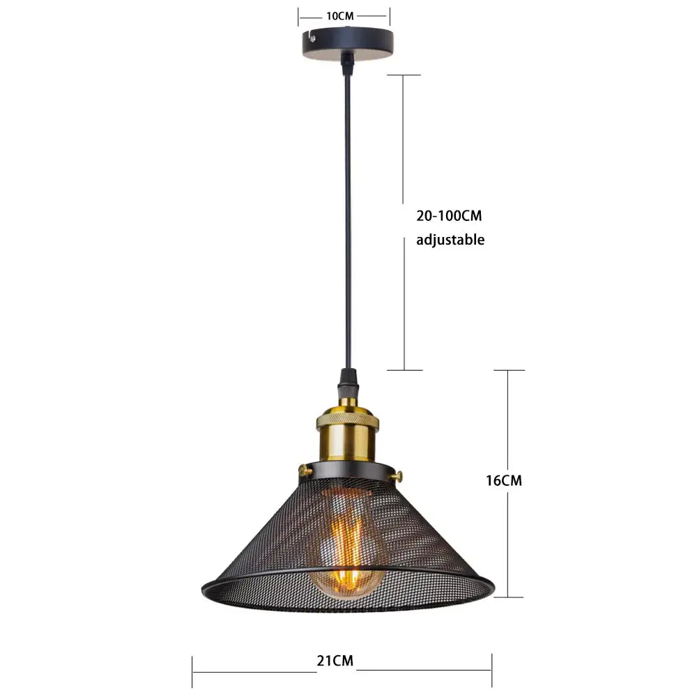 Industrial black cage pendant light with mesh shade brass hardware and adjustable hanging chain for kitchen decorbites black cage