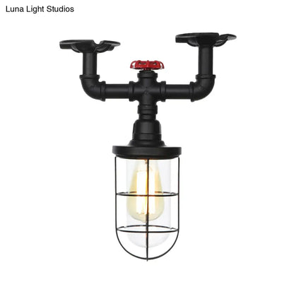 DecorBites™ DecorBites™ Lámpara de techo semiempotrada industrial negra con jaula, cristal transparente y válvula de descarga para balcón