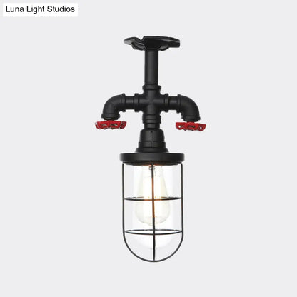 DecorBites™ DecorBites™ Lámpara de techo semiempotrada industrial negra con jaula, cristal transparente y válvula de descarga para balcón