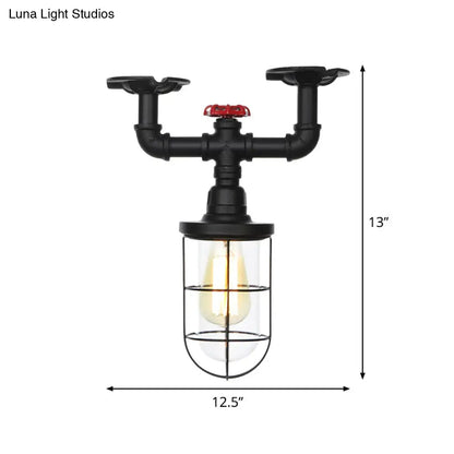 DecorBites™ DecorBites™ Lámpara de techo semiempotrada industrial negra con jaula, cristal transparente y válvula de descarga para balcón