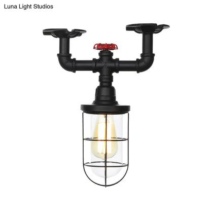 DecorBites™ DecorBites™ Lámpara de techo semiempotrada industrial negra con jaula, cristal transparente y válvula de descarga para balcón
