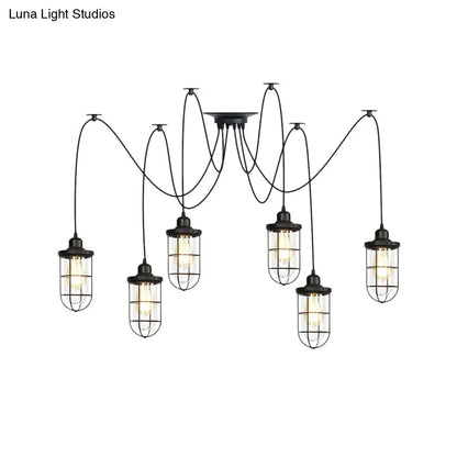 Industrial Black Caged Multi-Bulb Ceiling Light with Clear Glass - Perfect for Restaurants and Swag Décor