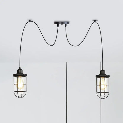 Industrial Black Caged Multi-Bulb Ceiling Light with Clear Glass - Perfect for Restaurants and Swag Décor