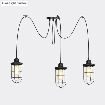 Industrial Black Caged Multi-Bulb Ceiling Light with Clear Glass - Perfect for Restaurants and Swag Décor