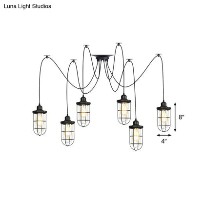 Industrial Black Caged Multi-Bulb Ceiling Light with Clear Glass - Perfect for Restaurants and Swag Décor