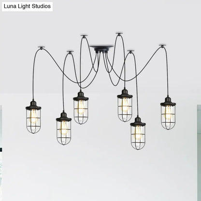 Industrial Black Caged Multi-Bulb Ceiling Light with Clear Glass - Perfect for Restaurants and Swag Décor