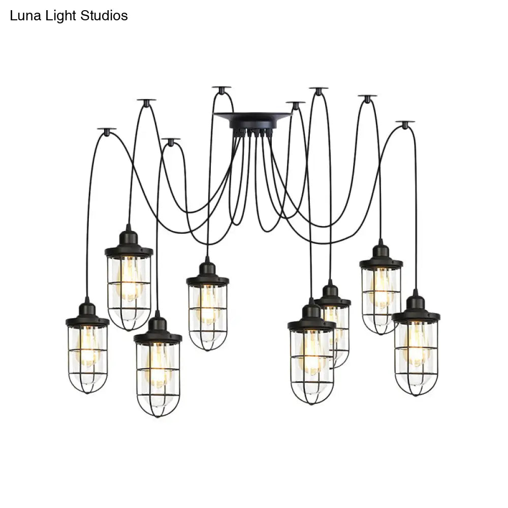 Industrial Black Caged Multi-Bulb Ceiling Light with Clear Glass - Perfect for Restaurants and Swag Décor