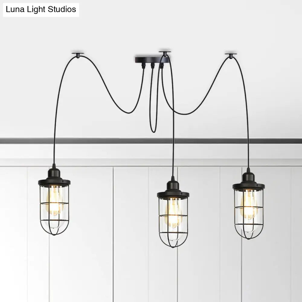 Industrial Black Caged Multi-Bulb Ceiling Light with Clear Glass - Perfect for Restaurants and Swag Décor