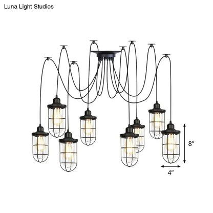 Industrial Black Caged Multi-Bulb Ceiling Light with Clear Glass - Perfect for Restaurants and Swag Décor