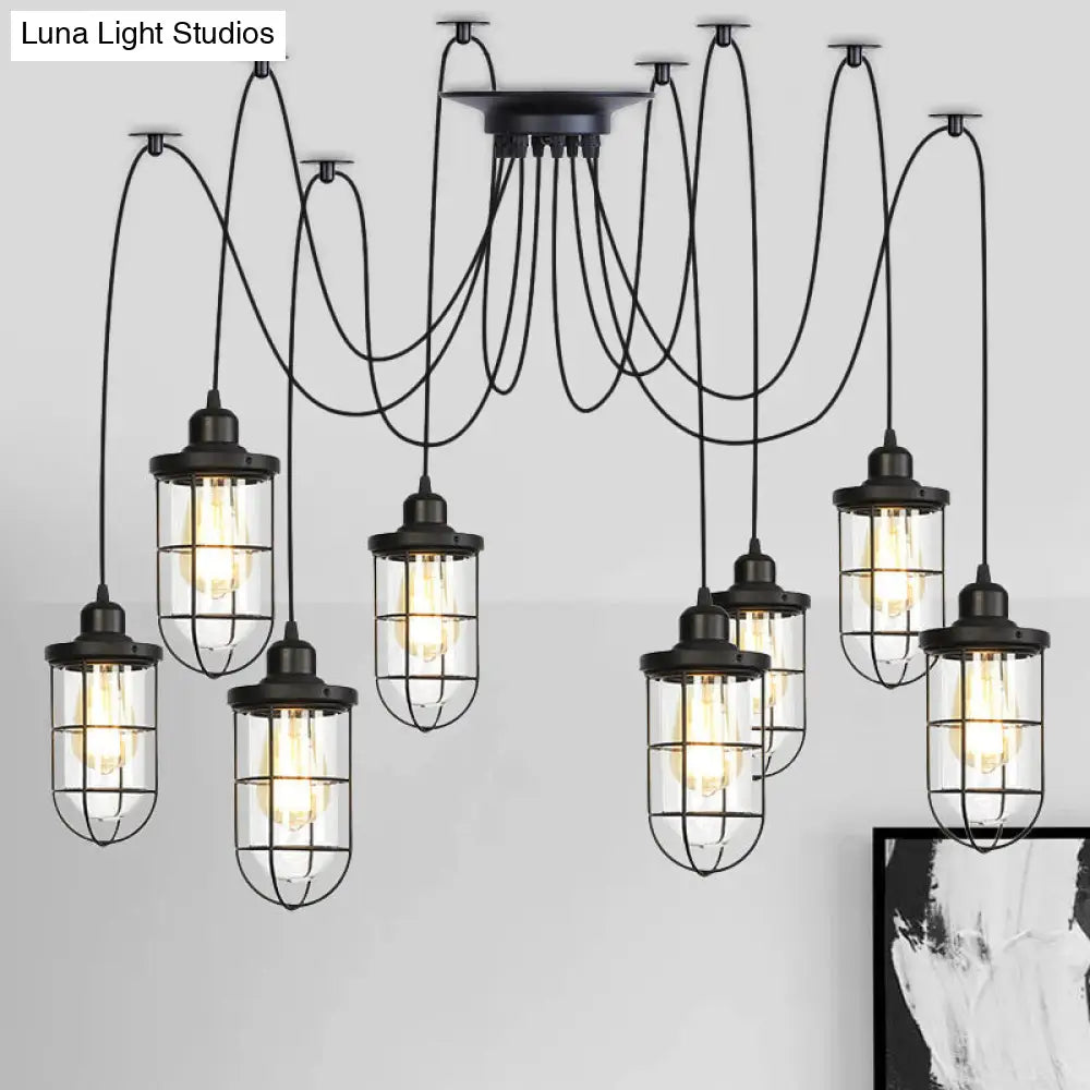 Industrial Black Caged Multi-Bulb Ceiling Light with Clear Glass - Perfect for Restaurants and Swag Décor