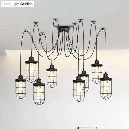 Industrial Black Caged Multi-Bulb Ceiling Light with Clear Glass - Perfect for Restaurants and Swag Décor