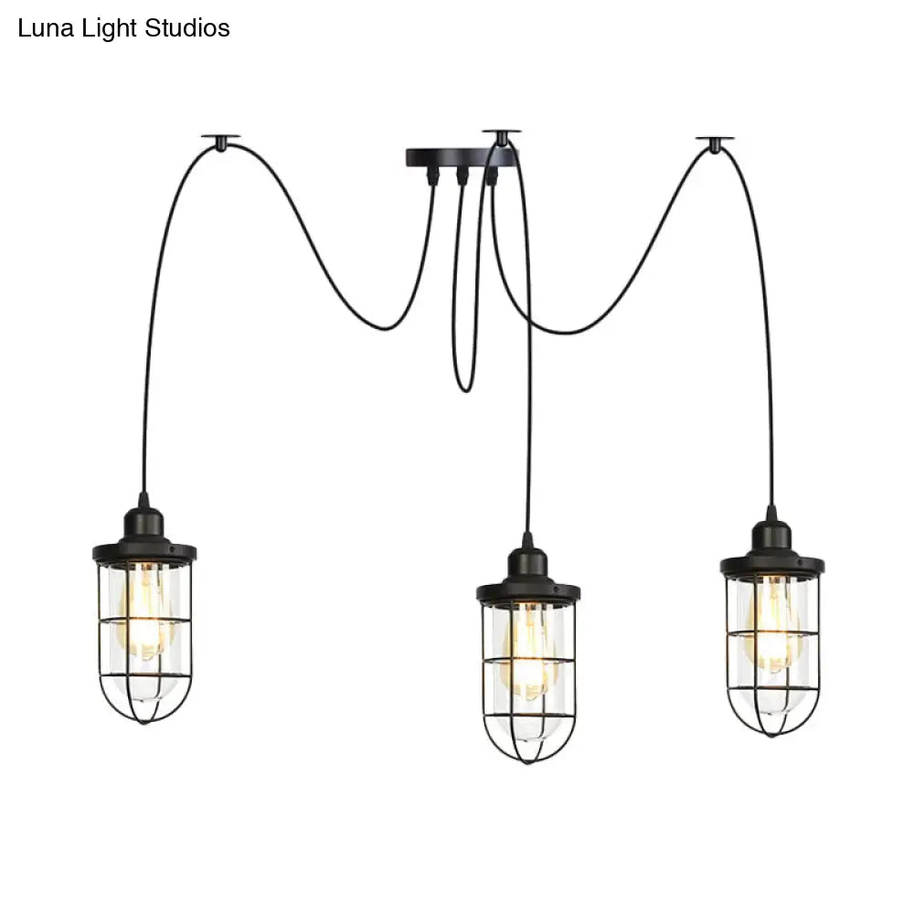 Industrial Black Caged Multi-Bulb Ceiling Light with Clear Glass - Perfect for Restaurants and Swag Décor