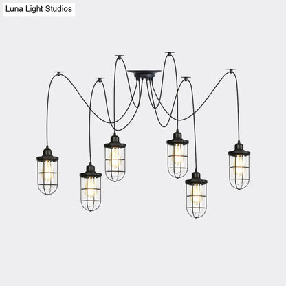 Industrial Black Caged Multi-Bulb Ceiling Light with Clear Glass - Perfect for Restaurants and Swag Décor