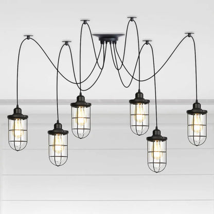 Industrial Black Caged Multi-Bulb Ceiling Light with Clear Glass - Perfect for Restaurants and Swag Décor