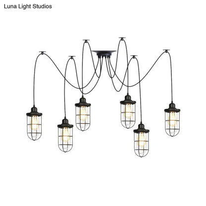 Industrial Black Caged Multi-Bulb Ceiling Light with Clear Glass - Perfect for Restaurants and Swag Décor