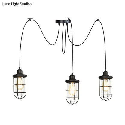 Industrial Black Caged Multi-Bulb Ceiling Light with Clear Glass - Perfect for Restaurants and Swag Décor