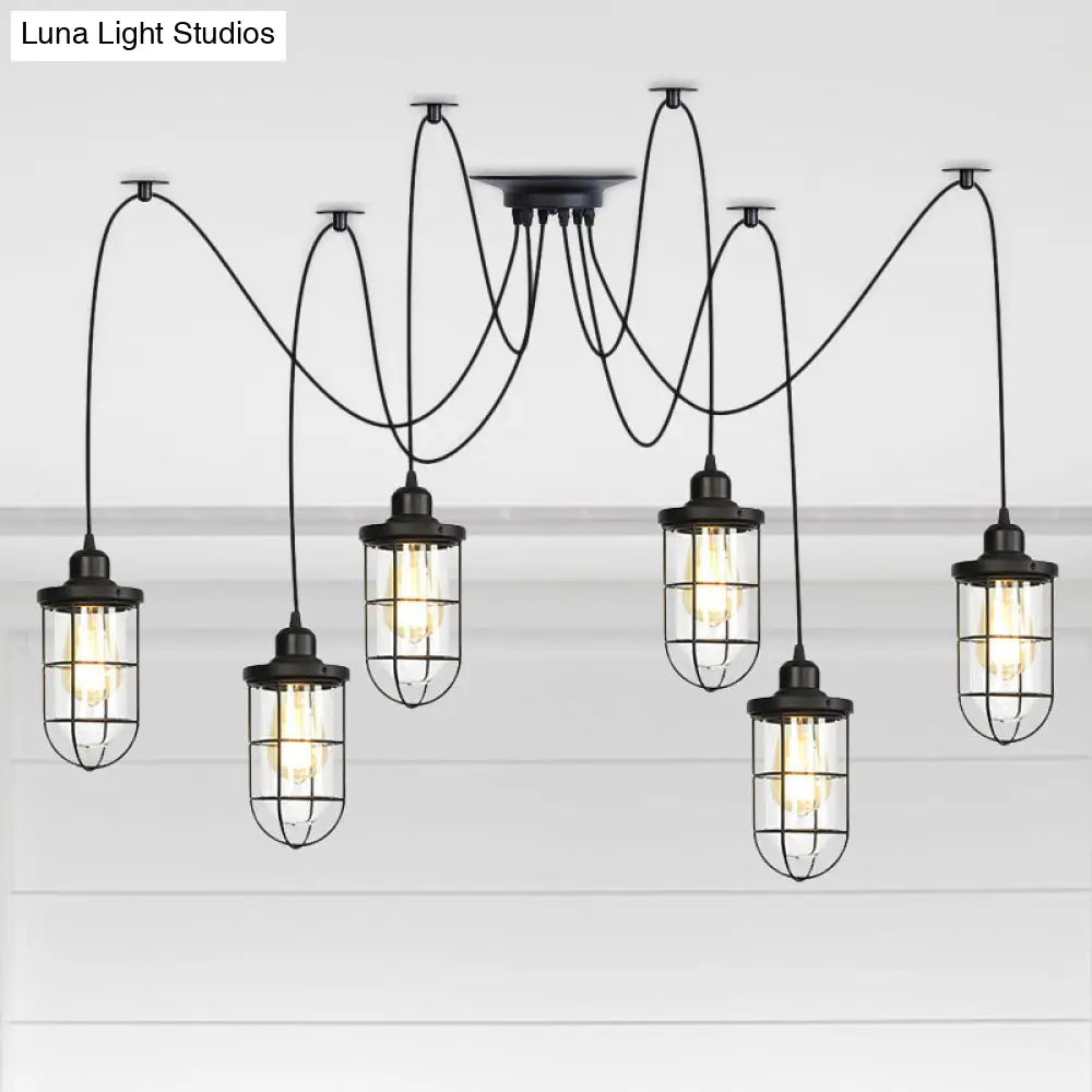 Industrial Black Caged Multi-Bulb Ceiling Light with Clear Glass - Perfect for Restaurants and Swag Décor