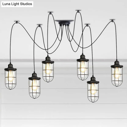 Industrial Black Caged Multi-Bulb Ceiling Light with Clear Glass - Perfect for Restaurants and Swag Décor