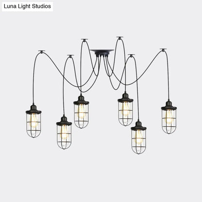 Industrial Black Caged Multi-Bulb Ceiling Light with Clear Glass - Perfect for Restaurants and Swag Décor