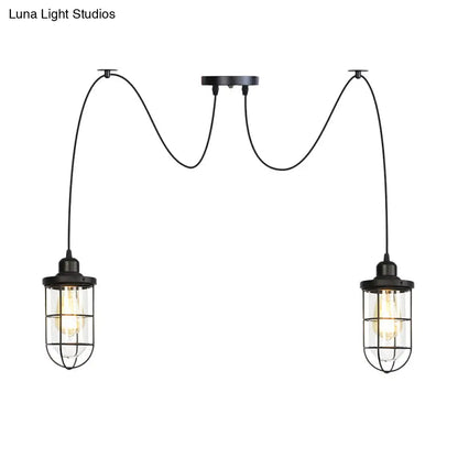 Industrial Black Caged Multi-Bulb Ceiling Light with Clear Glass - Perfect for Restaurants and Swag Décor