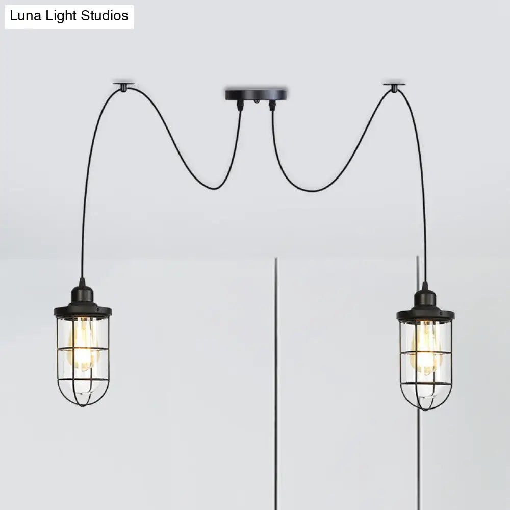 Industrial Black Caged Multi-Bulb Ceiling Light with Clear Glass - Perfect for Restaurants and Swag Décor