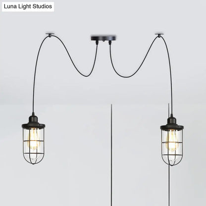 Industrial Black Caged Multi-Bulb Ceiling Light with Clear Glass - Perfect for Restaurants and Swag Décor