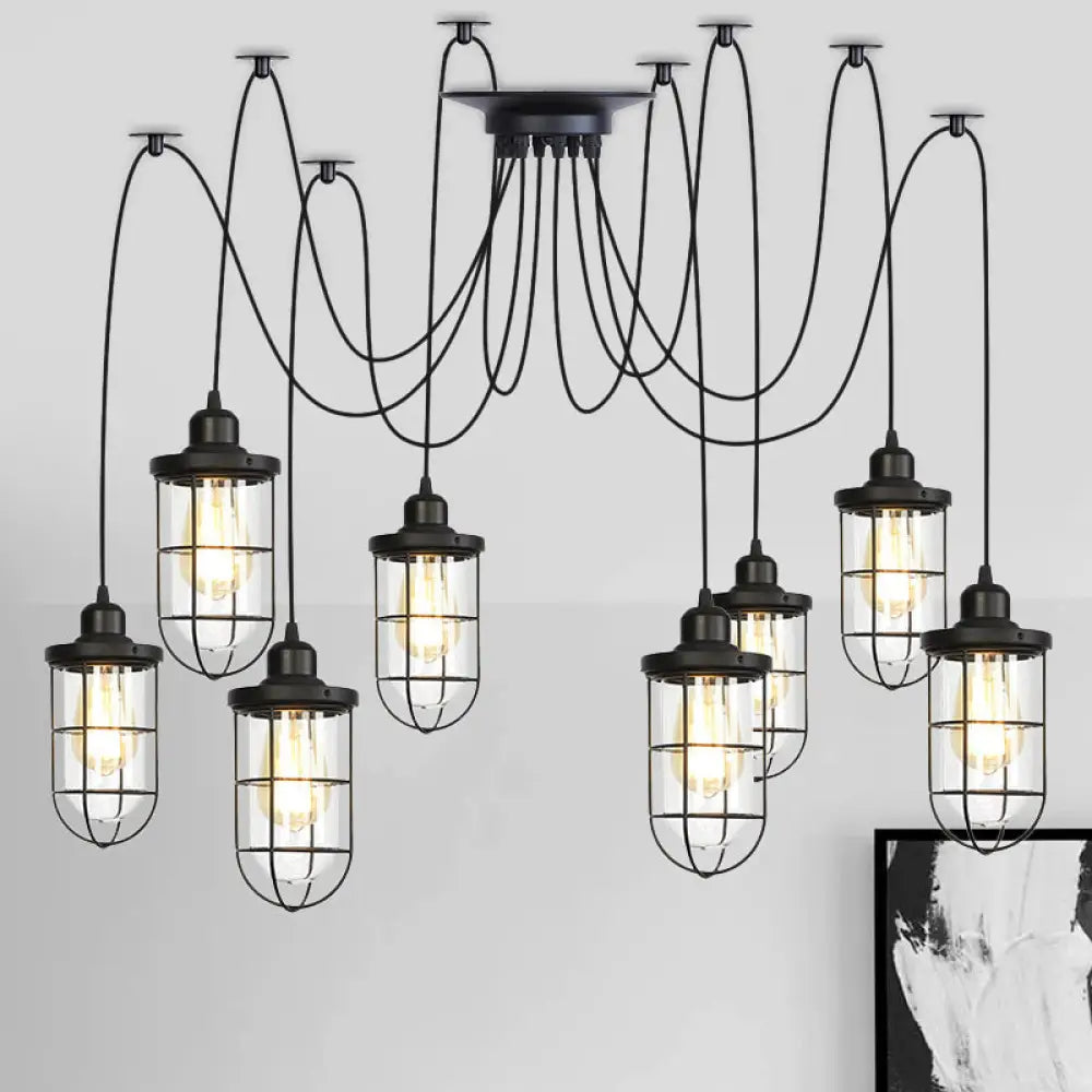 Industrial Black Caged Multi-Bulb Ceiling Light with Clear Glass - Perfect for Restaurants and Swag Décor