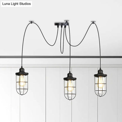 Industrial Black Caged Multi-Bulb Ceiling Light with Clear Glass - Perfect for Restaurants and Swag Décor