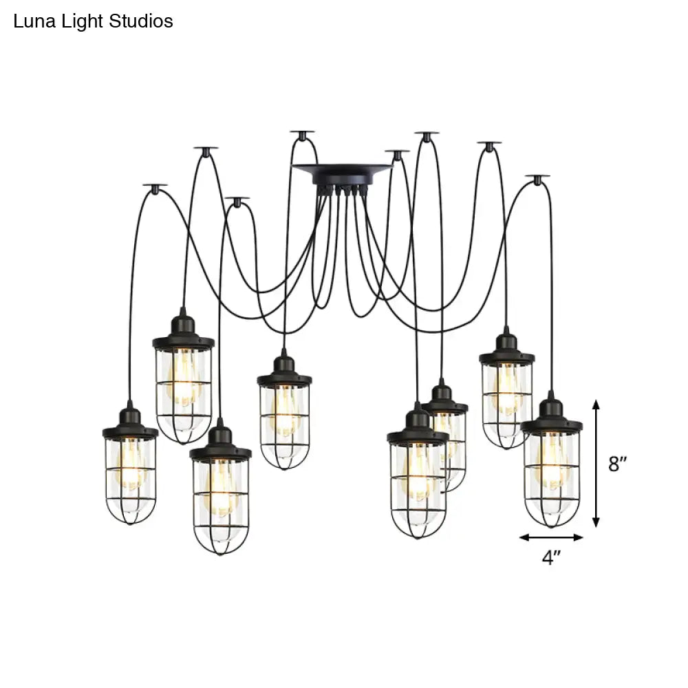 Industrial Black Caged Multi-Bulb Ceiling Light with Clear Glass - Perfect for Restaurants and Swag Décor