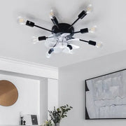 Industrial black ceiling fan with clear glass blades and exposed LED bulbs for modern living room decorbites industrial ceiling fan