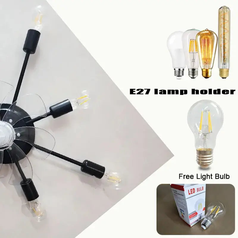 Industrial black ceiling fan with clear blades and black metal chandelier with five arms for living room decorbites industrial ceiling fan