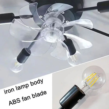 Industrial ceiling fan with clear abs blades black iron lamp body and led bulbs for living room decorbites ceiling fan