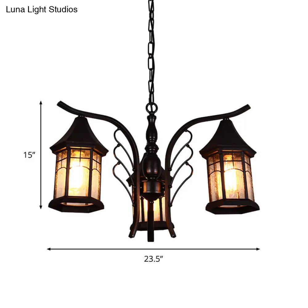 Industrial Black Ceiling Light with Clear Glass Lantern Chandelier - 3/5/6 Heads