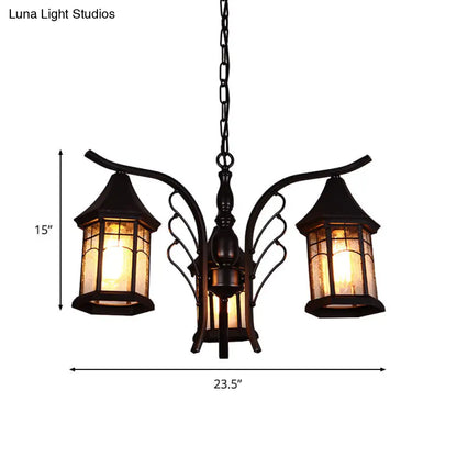 Industrial Black Ceiling Light with Clear Glass Lantern Chandelier - 3/5/6 Heads