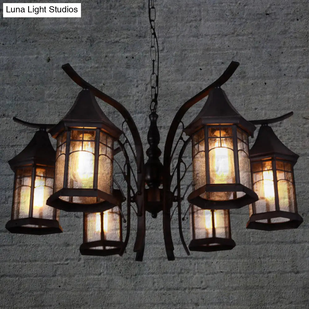 Industrial Black Ceiling Light with Clear Glass Lantern Chandelier - 3/5/6 Heads