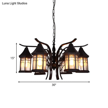 Industrial Black Ceiling Light with Clear Glass Lantern Chandelier - 3/5/6 Heads