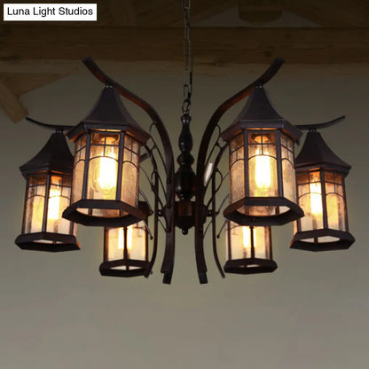 Industrial Black Ceiling Light with Clear Glass Lantern Chandelier - 3/5/6 Heads