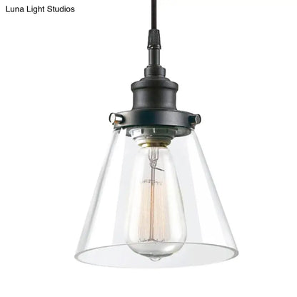 Industrial Black Ceiling Pendant Light with Clear Glass Cone Shade - Ideal for Kitchen