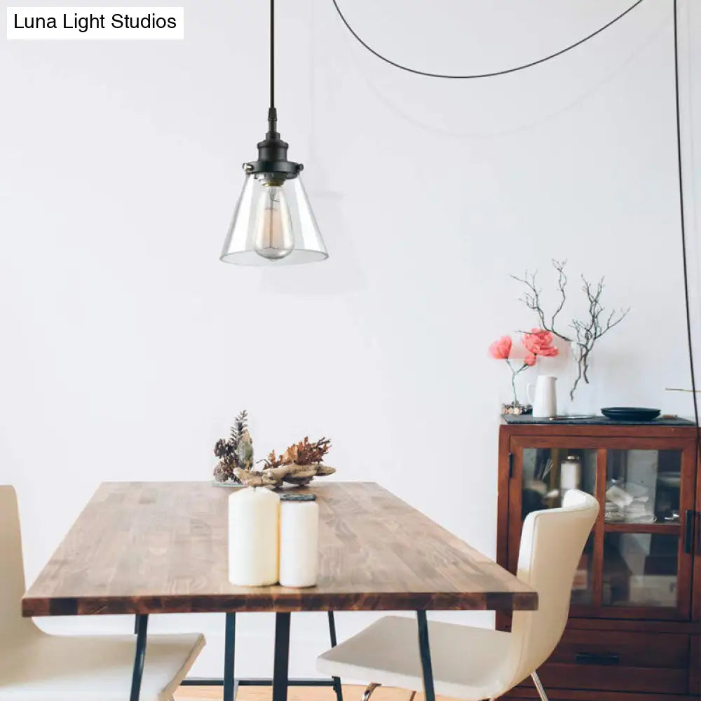 Industrial Black Ceiling Pendant Light with Clear Glass Cone Shade - Ideal for Kitchen