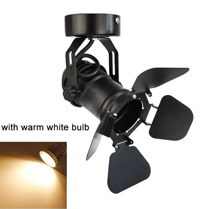 Industrial black ceiling spotlight lamp with adjustable barn doors and warm white bulb for hallway lighting