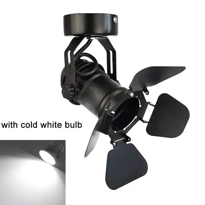 Industrial black ceiling spotlight lamp with adjustable hallway blades and cold white bulb for directional lighting