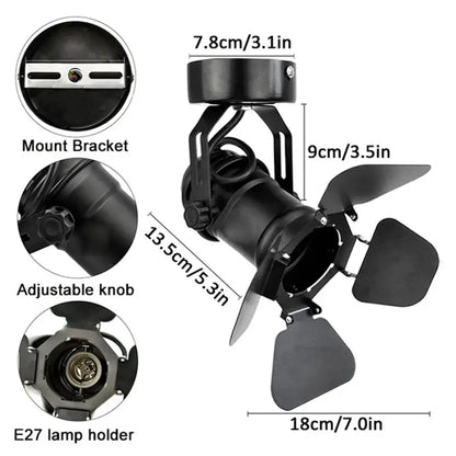 Industrial black metal ceiling spotlight lamp with adjustable three leaf-shaped shutters and e27 lamp holder