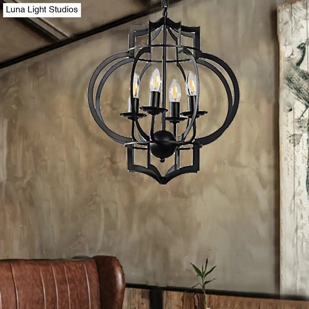 Industrial Black Chandelier Pendant Light with Metal Candle Shade - 4-Bulb Ceiling Lamp for Dining Room