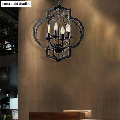 Industrial Black Chandelier Pendant Light with Metal Candle Shade - 4-Bulb Ceiling Lamp for Dining Room