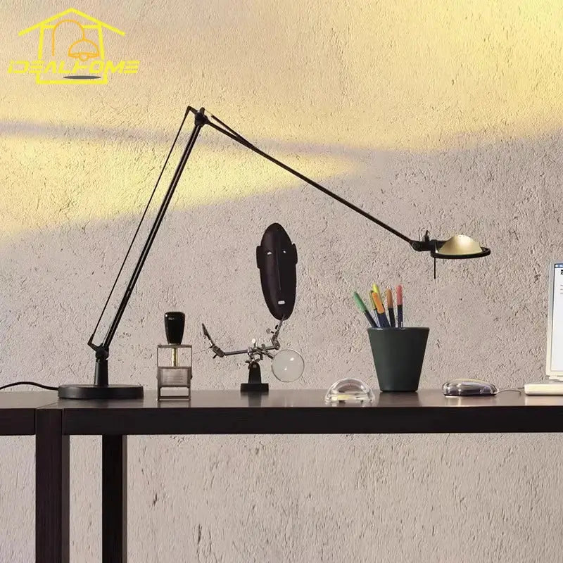 Black rocker arm desk light with chrome accents featuring an adjustable arm for office task lighting decorbites industrial black