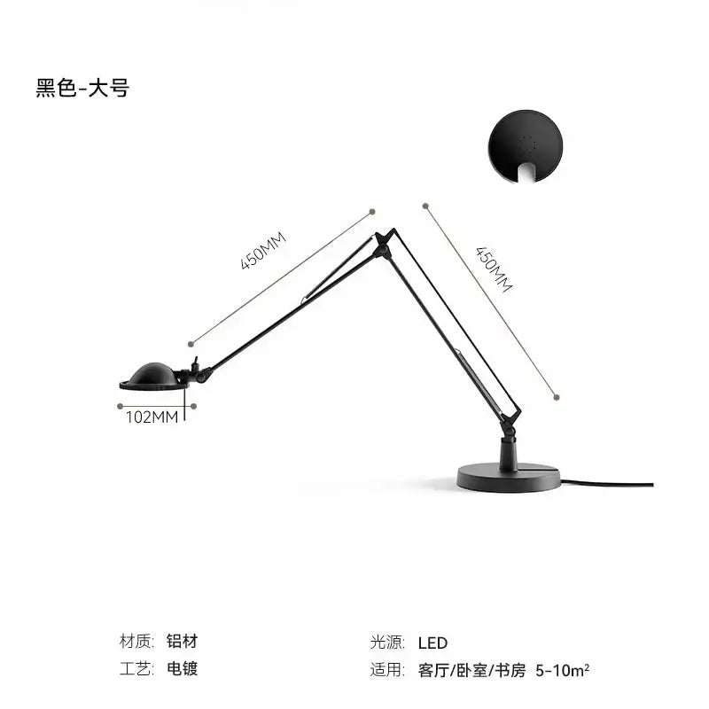 Industrial black chrome rocker arm desk light with black matte aluminum finish and led source for office tasks decorbites industrial black