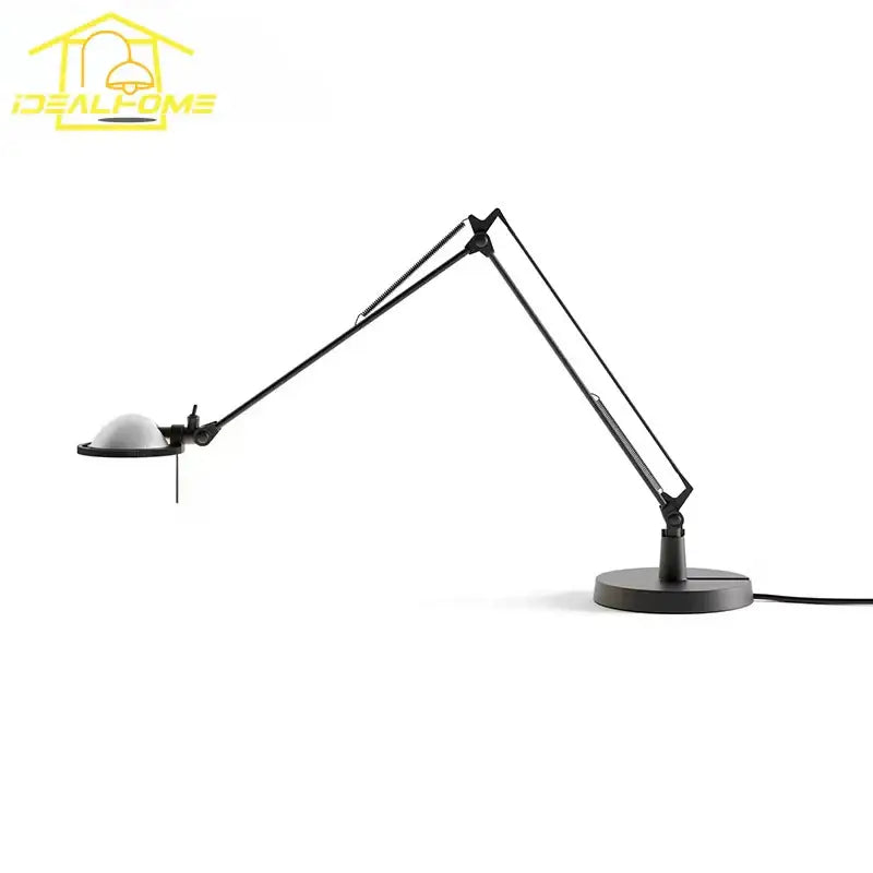 Industrial black chrome rocker arm desk light with matte finish adjustable arm and dome-shaped light head for office task use