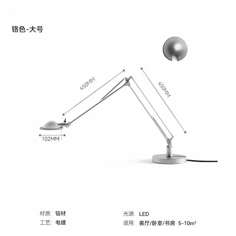 Silver aluminum desk light with adjustable rocker arm and led lighting from decorbites industrial black collection