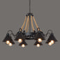 Industrial Black Circle Iron Ceiling Light with Hemp Rope - Ideal for Restaurants